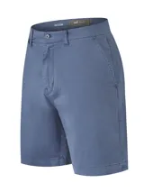 Short de gabardina azul de la marca RKF, modelo Classic, con bolsillos laterales y traseros, tiro medio y cierre frontal con botón y cremallera.