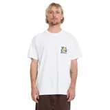 Remera Volcom de manga corta, color blanco, con calce holgado, cuello redondo y bolsillo aplicado en el pecho con estampa gráfica.