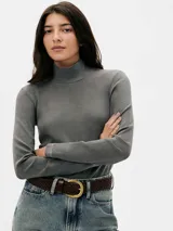 Camiseta gris de manga larga con cuello alto.