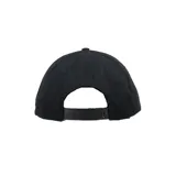 Gorra Thrasher color negro con visera curva y parche rectangular frontal con el logo clásico de llamas de la marca.
