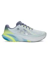 Championes de running Under Armour Velociti Pace, color celeste con detalles en gris, amarillo y azul, con amortiguación UA HOVR y suela de goma.
