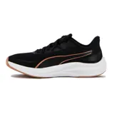 Championes de running Puma Skyrocket Lite 2 para mujer, en color negro con entresuela blanca, detalles en rosado gold y suela de goma color tostado.