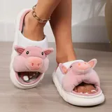 Pantuflas abiertas sin talón con diseño de chanchito, confeccionadas en material sintético suave, con suela de goma antideslizante.
