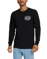 Remera negra de manga larga con cuello redondo y logo de Deus Ex Machina estampado en el pecho.