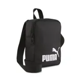 Bandolera negra Puma Phase Portable con logo blanco estampado.