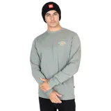 Buzo verde de cuello redondo con logo estampado en el pecho.