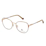 Armazón de anteojos Teresa Calandra modelo C42M, con marco metálico de diseño redondeado en color café y detalles en tono dorado.