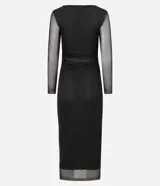 Vestido midi de tul con estampado floral y mangas largas transparentes.