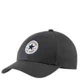 Gorra de béisbol Converse color negro con parche circular bordado en el frente que incluye el logo clásico de la marca.