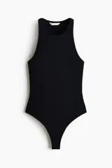 Body colaless negro sin mangas, con escote alto y espalda nadadora.