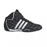 Championes de caña alta Adidas Adi Racer Hi, color negro con diseño acolchado de rombos y las tres tiras características en blanco. Incluye cierre de velcro en el tobillo y suela plana con logo de la marca.
