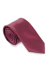 Corbata morada con pequeños lunares blancos.