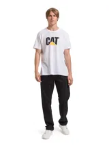 Pantalón de jeans negro para hombre, de corte recto y diseño clásico de cinco bolsillos, con cierre de cremallera y botón metálico.