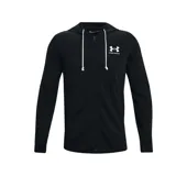 Campera Under Armour de hombre, color negro, con capucha y cierre frontal completo. Logo de la marca estampado en el pecho.