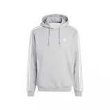 Canguro Adidas Adicolor Classics con capucha, color gris melange, con logo bordado en el pecho y tres tiras blancas en las mangas.