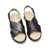 Sandalias negras de cuero con tiras cruzadas y plataforma.
