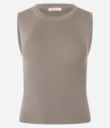 Blusa sin mangas de punto canelado negro, con cuello redondo y diseño ajustado al cuerpo.