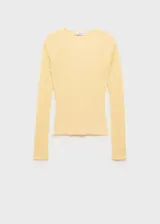 Buzo de tejido de punto fino con textura acanalada, cuello redondo y diseño entallado de manga larga.