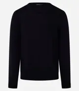 Suéter azul marino de viscosa con cuello en V y mangas largas.