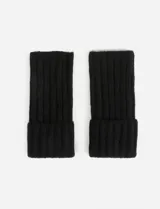 Par de guantes mitones negros de tejido de punto acanalado, con puño doble.