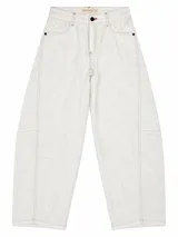 Pantalón de tiro bajo y fit barrel confeccionado en mezcla de lino y algodón, con costuras pespunteadas a contratono y bolsillos delanteros.