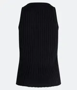 Blusa musculosa negra de tejido de punto acanalado, con escote redondo y tirantes anchos, de corte ajustado y diseño liso.