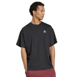 Remera negra de corte holgado con logo Adidas pequeño en el pecho.