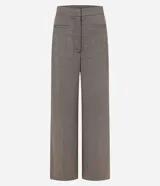 Pantalón de corte wide leg confeccionado en tejido punto roma con estampado de cuadros. Presenta cintura estructurada, cierre delantero y bolsillos laterales embutidos.