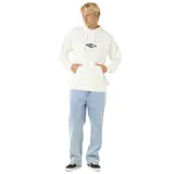 Canguro blanco con capucha, cordones ajustables y bolsillo tipo canguro. Estampado pequeño en el pecho con el logo de la marca.