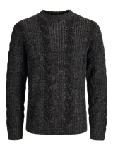 Sweater de punto con manga larga, cuello redondo y fit relajado. Presenta un diseño de tejido con textura acanalada y trenzada, puños y ruedo acanalados.