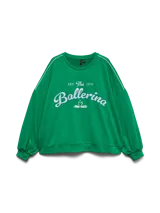 Buzo blanco oversize de manga larga con cuello redondo, ribetes en contraste en las mangas y estampa frontal con la inscripción "BALLERINA EST. The 1976".