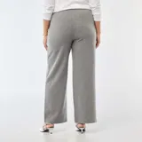 Pantalón de punto gris de corte recto y tiro alto, con cintura elástica y diseño fluido.
