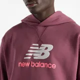 Canguro con capucha New Balance Athletics para hombre, color borgoña, con logo de la marca estampado en el pecho y bolsillo tipo canguro.