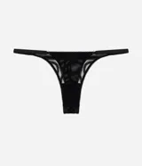 Bombacha colaless string Lov de tul negro con bordado geométrico, hilo doble y laterales finas regulables.
