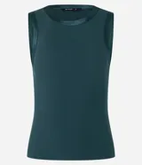 Blusa sin mangas de Cortelle, color negro, de corte ajustado y diseño liso, con detalle de ribete satinado en el cuello y las sisas.