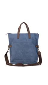 Cartera tipo tote bag combinada en tela canvas gris y detalles en cuero sintético color suela. Cuenta con doble asa de mano, correa larga ajustable y extraíble, cierre superior y bolsillo frontal. Incluye compartimento interno para notebook.