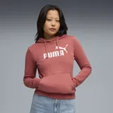 Buzo tipo canguro Puma con capucha y cordones ajustables, color terracota. Presenta el logo de la marca estampado en blanco en el frente y un bolsillo tipo canguro.