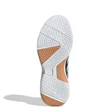 Championes deportivos Adidas Ligra 8 para deportes de cancha cubierta, color negro con las tres tiras características en blanco. Presentan una estructura de malla y cuero sintético con puntera reforzada, mediasuela amortiguada y suela de goma diseñada para superficies indoor.