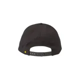 Gorra Caterpillar modelo Sheridan Flat Bill Cap, color negro, con visera plana y logotipo bordado en el frente en relieve con letras blancas y triángulo amarillo.