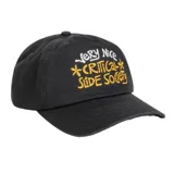 Gorra de béisbol negra con visera curva y bordado frontal en amarillo y blanco que dice "Very Nice Critical Slide Society".