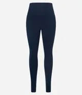 Calza legging deportiva de poliamida color azul con cintura alta de 10 cm.