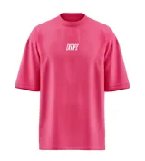 Remera de manga corta color fucsia, con cuello redondo y corte relajado. Presenta el logo "DROPZ" centrado en el pecho en color blanco.