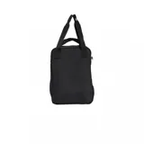 Mochila Adidas color negro, con diseño rectangular, asas superiores de mano y el logotipo clásico de la marca grabado en la parte inferior.