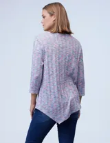 Blusa de tejido melange con cuello redondo, escote en V y aplique metálico.