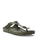 Sandalias tipo ojota Birkenstock modelo Gizeh, color verde oliva, con diseño anatómico, tira ajustable con hebilla y separador de dedos.