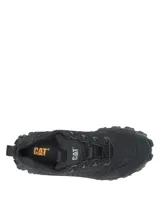 Championes Cat modelo Intruder, de diseño robusto y estilo urbano, confeccionados en una combinación de cuero y malla. Presentan una suela de plataforma dentada de gran tracción y ajuste mediante cordones.