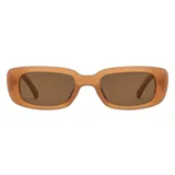 Lentes de sol rectangulares color marrón con marco de acetato color caramelo.