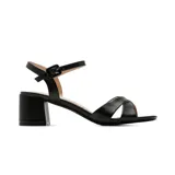 Sandalias Korium Soliva de tacón ancho, color negro, con tiras cruzadas en la parte delantera y tira ajustable con hebilla en el tobillo.