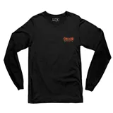 Remera de manga larga color negro, con cuello redondo y estampa frontal pequeña en color naranja con el logo de la marca y la leyenda Montevideo City Graff. Presenta un diseño minimalista y urbano.