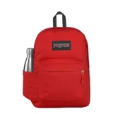 Mochila Jansport Superbreak Plus de color rojo, con compartimento principal amplio, bolsillo frontal con cierre y un bolsillo lateral portabotellas.